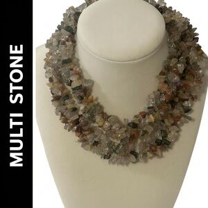 Chunky 3 Strands of Various Multicolor Stones Necklace